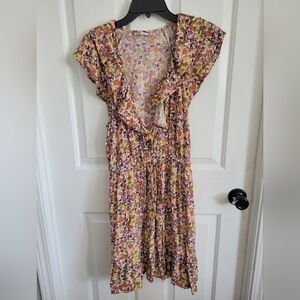 Old Navy Women's Flutter Short Sleeve Ruffle Multi Floral V-neck Mini Dress Med